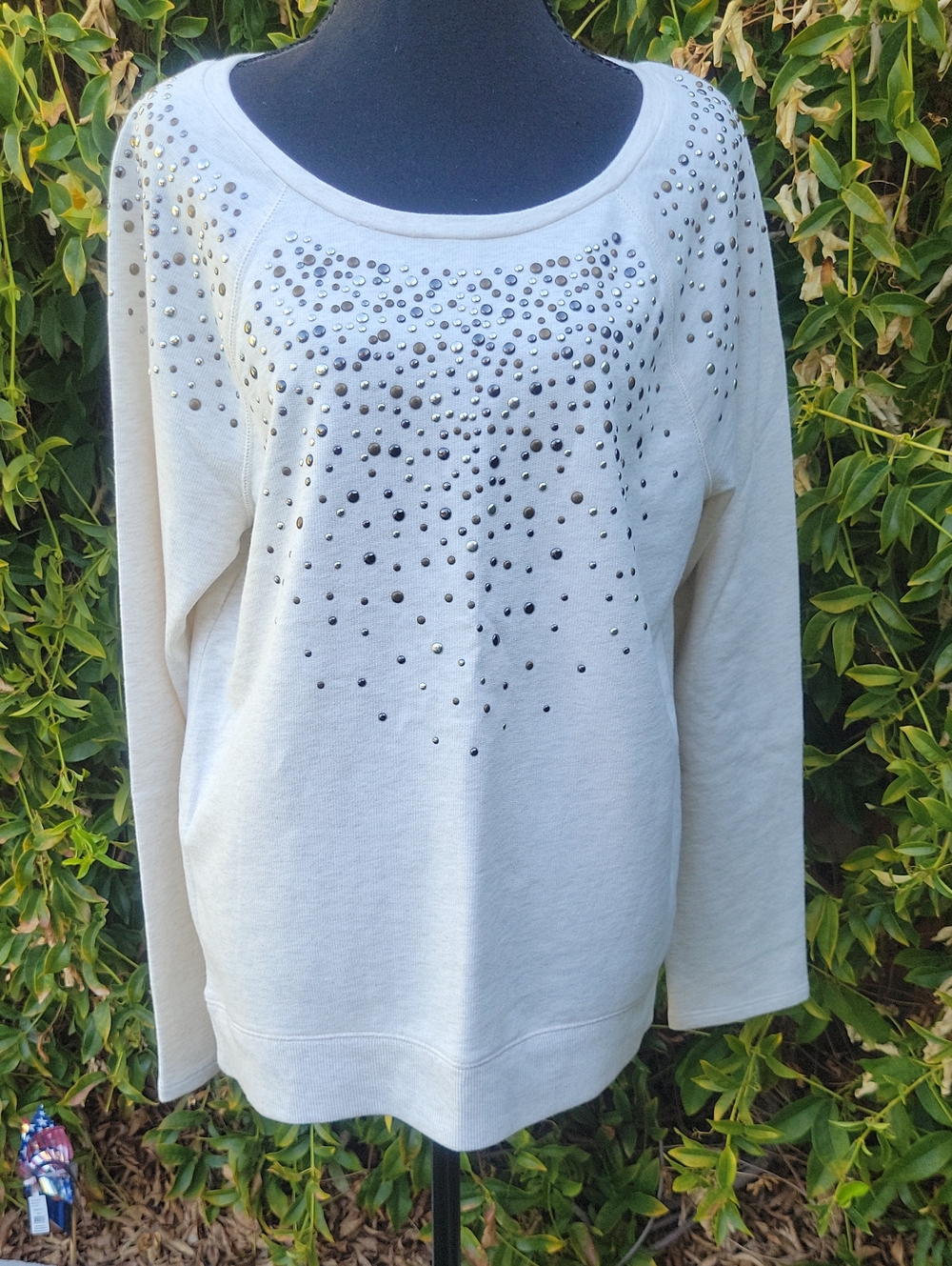 Apt. 9 Cream Scoop Neck Metal Studded Sweatshirt M